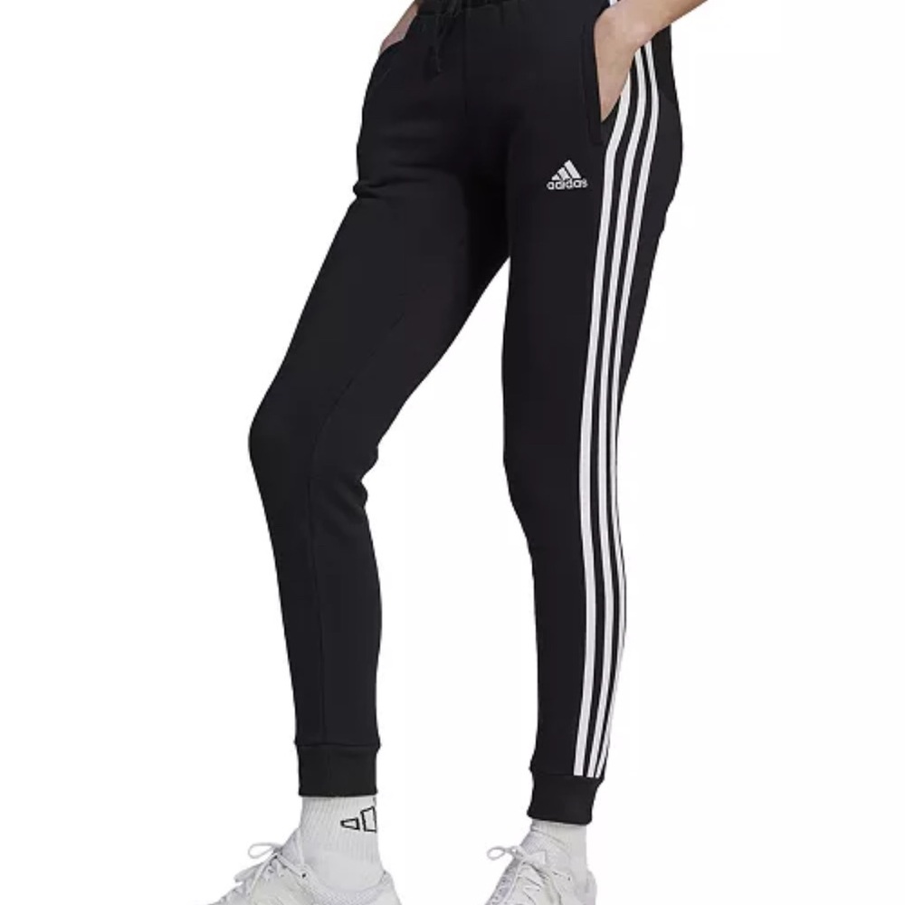 Adidas Black Joggers with White Stripes